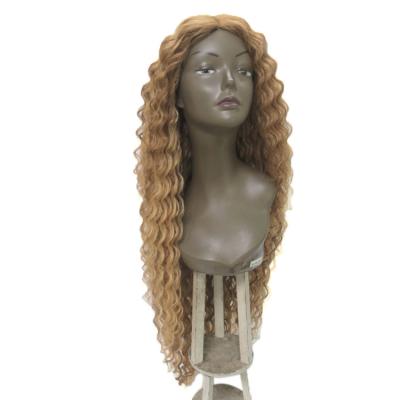 China A Line Medium Part Wig New Arrivals 34 Inch Synthetic Fiber T Part Wig Medium Lace Wigs Light Color Blonde Long Loose Deep Hairline Curl Wholesale for sale