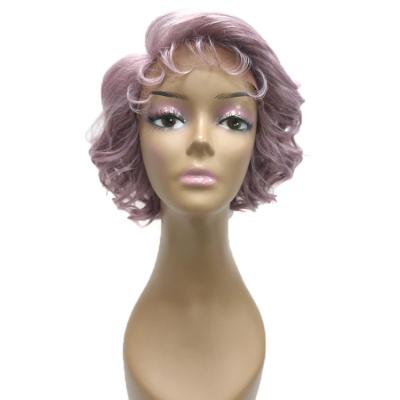 China New Arrivals Cheap Synthetic Hot Selling Lace Front Wig Cheap Short Size Bob Wig With Baby Hair Bangs Loose Curl Wig Synthetic Natural Wave Lace Front Wig for sale