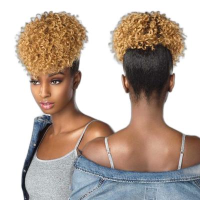 China Drawstring Ponytail With Bangs New Arrivals Afro Puff Drawstring Ponytail Hot Selling Bun With PonyDo Synthetic Short Bangs Hair Ponytail Curly Updo Bun for sale