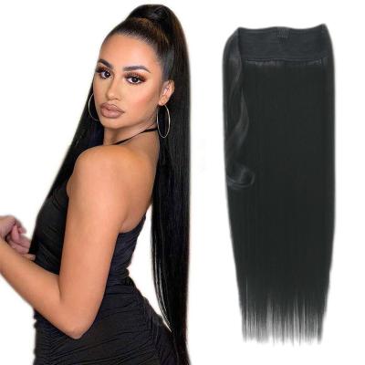 China Wholesale Long Clip Straight Colored Women's Ponytail Silky Natural Fiber Wig Chain Around Synthetic Hair Ponytail Silky Natural Wig Chain for sale