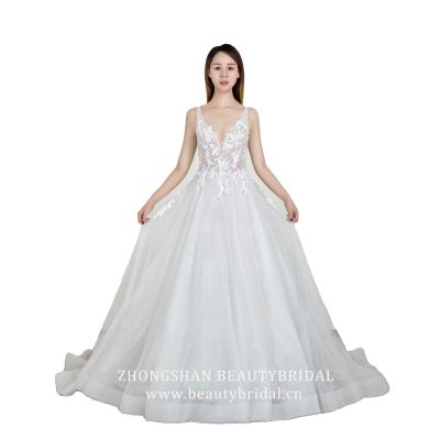 China Beauty 2021 Bridal Anti-wrinkle A Line Princess Wedding Dress Bridal Gown With V Shapa Bodice Wedding Dress Vestido de novia for sale