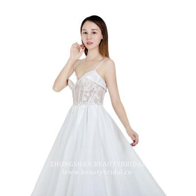 China 2021fashion Anti-wrinkle design of pretty lace weddng dress with beading lurury and organza high quality silk wedding dress for sale