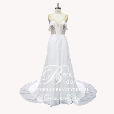 China Casual Anti-Static Beach Wedding Dress Lace Up Sleeveless A Line Bridal Gowns 2019 Chiffon Boho Wedding Dress A for sale