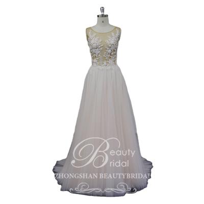 China Chiffon Tulle Summer Beach Wedding Dress B18082 Anti-Static Boho A Line Wedding Dresses Champagne Wedding Gown for sale