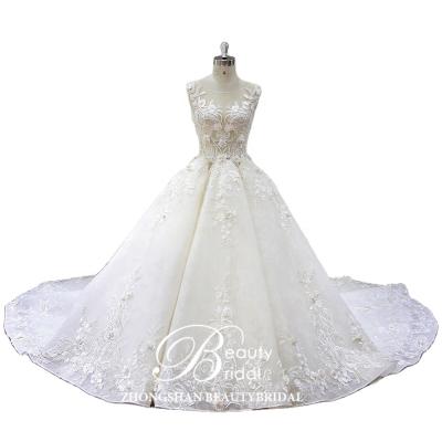 China XF17133 Hot Sale Newest Design Anti-Static Ball Gown Luxury Wedding Dress With 3D Beaded Flowers Bridal Dress for sale