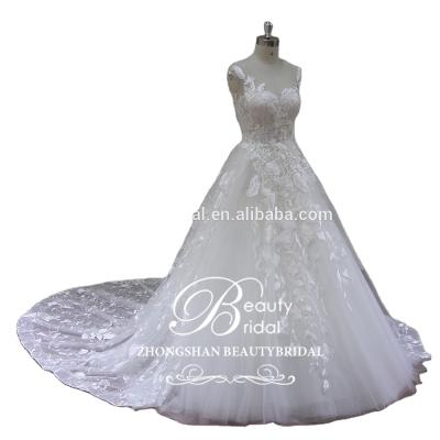 China Anti-wrinkle real pictures of latest wedding dress with chapel train for sale