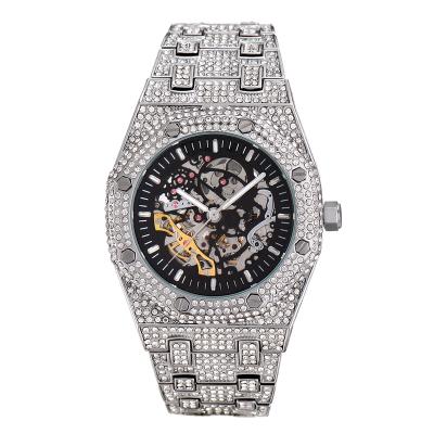 China Luxury Brand Mens Automatic Skeleton Male Analog Skeleton Rhinestone Luxury Gift Clock Mechanical Hand Watch for sale