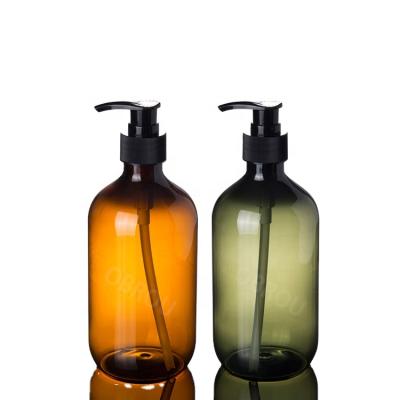 China High Quality Empty Personal Care 300ml Amber Green Cosmetic Bottle Shampoo Plastic Bottle With Press Lotion Pump for sale