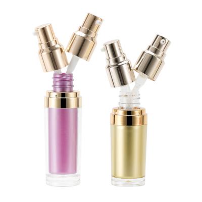 China Personal Care 20ml 30ml Head Acrylic Cosmetic Bottle Empty Pump Container With Transparent Golden Lid for sale