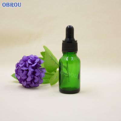 China 15ml 20ml 30ml Green Essential Oil Dropper Bottle Serum Glass Cosmetic Glass Bottle With Rubber Stopper for sale