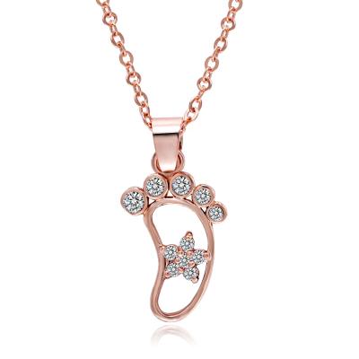 China Small Casual/Sporty Cute Rose Gold Plated Zircon Baby Foot Footprint Necklaces Pendants Statement Jewelry For Women for sale