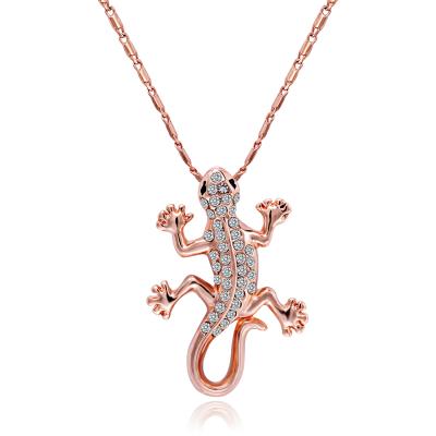 China Casual/Sporty Rhinestone Crystal Peculiar Gecko Lizard Animal Gold Plated Chain Necklace Fashion For Women MLY2849 for sale