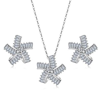 China 2022 Fashion New CLASSIC Jewelry White Gold Color Zircon Crystal Exaggerated Windmill Wedding Jewelry Set For Women KSS00114 for sale