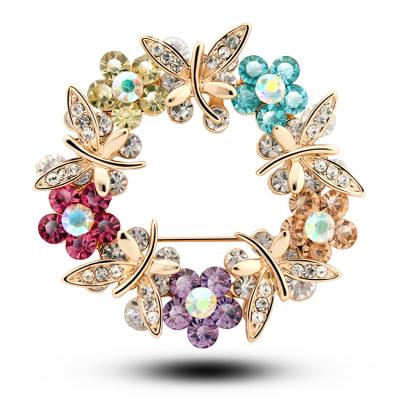 China ALLOY Airplane Brooch Pins Rose Gold Plated Round Flowers Dragonfly Crystals Brooches Pins Wedding Accessories For Women for sale