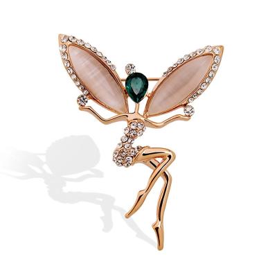 China ALLOY Dragonfly Girl Brooch With Opal And Crystal Rhinestone Insect Brooches Pins For Women Fashion Jewelry for sale