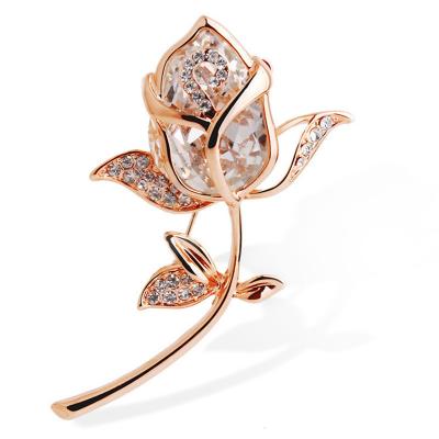 China ALLOY Hot Sale Fashion Brooch Gold Plated Zircon Crystal Tulip Corsage Flower Brooch Jewelry For Women for sale