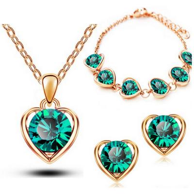 China Romantic Valentine's Day Gift Rose Gold Plated Crystal Heart Fashion Costume Jewelry Sets For Women Necklace Earring Sets MKL1331 for sale