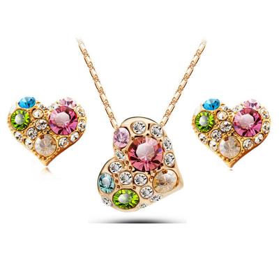 China Romantic Valentine's Day Gifts Rose Gold Plated Crystal Wedding Bridal Heart Jewelry Sets Wholesale Fashion Jewelry For Women MKL1353 for sale