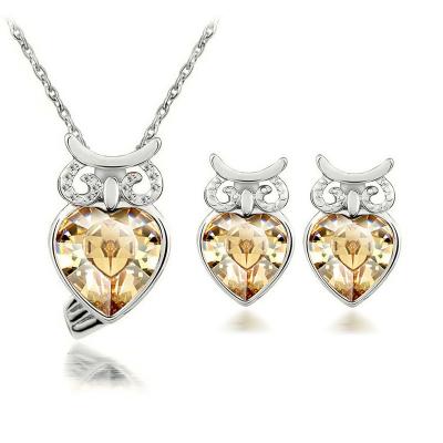 China Fashion Rhinestone Crystal Owl Jewelry Sets Statement Women Silver Romantic Gold Chain Necklace and Earrings MLJ201605 for sale