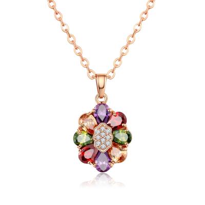 China CLASSIC Colorful Brass Clavicle Chain Rose Gold Plated Zircon Pendant Short Rhinestone Necklace for sale