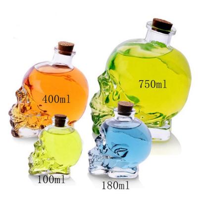 China Custom Glass Skull 100ml 180ml 400ml 750ml Beverage Glass Bottle Wine Cocktail Wine Ginseng Vodka Bottle for sale