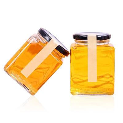 China Freshness Preservation Many Available Size 50g~1000g Square Size Honey Jar Glass Jam Jar Empty Canning Jar With Black Or Golden Metal Screw Cap for sale