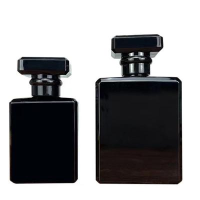 China Perfume 50ml 100ml Square Perfume Bottle Screw Spray Bottle Glass Clear Black Perfume Bottle for sale