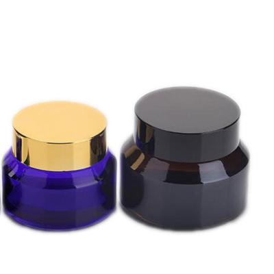 China 15g 30g 50g Glass Cosmetic Bottle Eye Cream Bottle Green Oblique Glass Jar Cosmetic Shoulder Brown Blue Tawny for sale