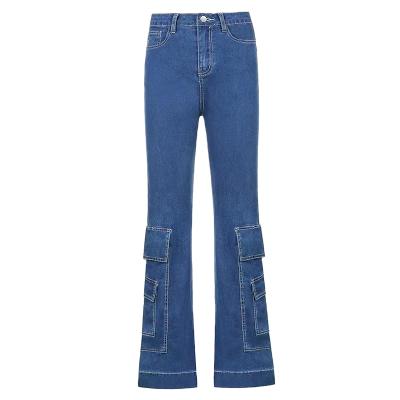 China New Antibacterial Women's Pants Statistical Institute Style Cargo Pockets Flex Micro-Lana Jeans Women's High Waist Casual Trousers for sale