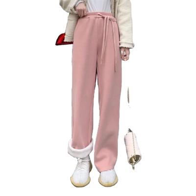 China Antibacterial Straight Pants Women's Wide-Leg Cheille Tube Winter Loose Fleece Thick Reling Wipe Casual Trousers for sale