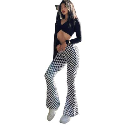 China Antibacterial Women's Bell Chessboard Fitness Yoga Suit Waist Street Style Casual Gaiters Bottoms Long Legs High Skinny Sports Stretch for sale