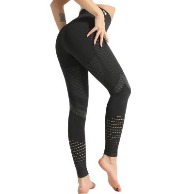 China Thin Stripes Peach Feet Buttocks Antibacterial Border Explosive Waist High Legs Hollowing Out Yoga Gaiters for sale