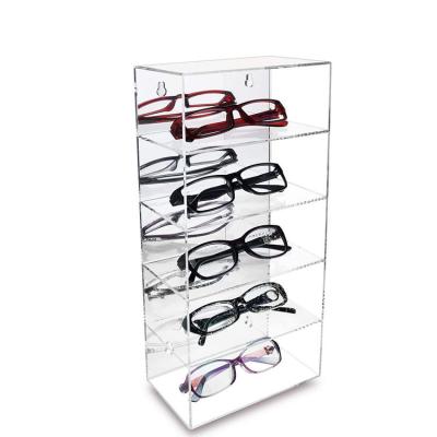 China Acrylic 5 Levels Mirrored Back Display Shelf Wall Mounted Collection Display Case Display Free Standing Sunglasses Rack JH-YM for sale