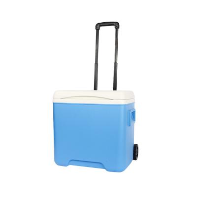 China Waterproof Vaccine Thermos Box Carrier Ice Hielera Cooler Portatil With Wheels And Tie Rods for sale