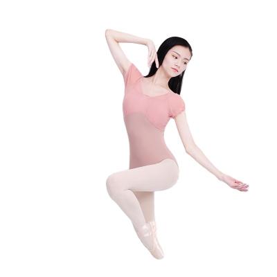 China QUICK DRY Ballet Dancer Tights for Women Dance Costume Shorts/Long Sleeve Mesh Splice Adult Ballet Dance Wear Gym Dancer Tights for sale