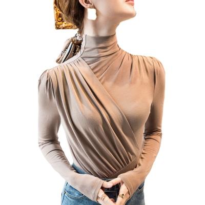 China Anti-wrinkle design sense high-neck small shirt autumn and winter long-sleeved top push-up shirt for sale