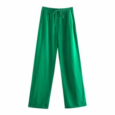 China Anti-Wrinkle Fashion Women's Trousers Green Casual Pants High Street Ladies' Retro Style Trousers for sale