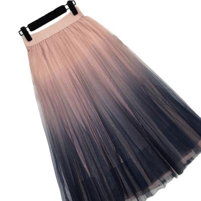 China Other Summer New Gradient Women Long Skirt Elegant High Waist Pleated School Midi Skirt Female for sale