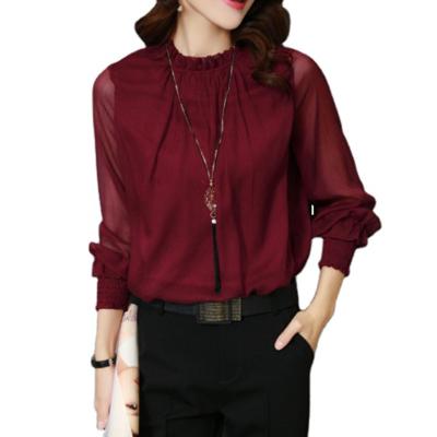 China Elegant Women Luxury Chiffon Design Blouse Anti-wrinkle Factory Price Long Sleeve Transparent Shirt for sale