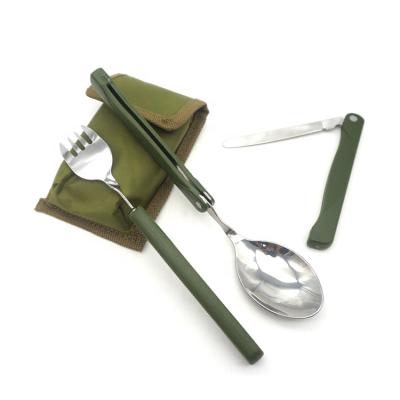 China Camping/Survival/Travel Food Grade Stainless Steel Outdoor Camping Cutlery Set Folding Cutlery Portable Outdoor Survival Utensils Set Travel Cutlery Set for sale