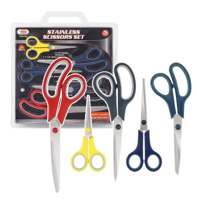 China 5pcs 8 Inch Universal Soft Touch Handle Household Scissor Set Tailor Scissors Office Scissors Set for sale