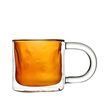 China Sustainable High Quality Borsilicate Double Wall Colored Drinking Glasses Coffee Glass Mug for sale