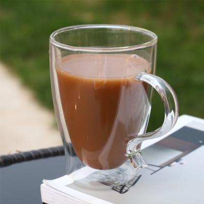 China Durable Borosilicate Glass Wall Espresso Coffee Cup Fancy Transparent High Temperature Resistant Double Handle for sale