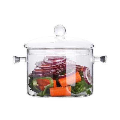 China Sustainable large size transparent clear double-ear cooking pot borosilicate pyrex glass cooking pot for sale