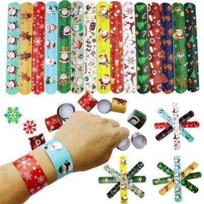 China Children's Toys Applause Circle Hand Wristband Christmas Snowman Cartoon Slap Bracelet Party Gifts Colorful PVC Wristband for sale