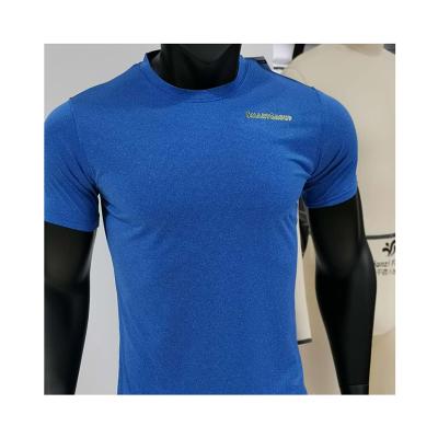 China Custom Logo Mens Slim Fit Sleeve T-shirt Workout Short Quick Dry Breathable Gym Running Shirts Logo T-Shirts Blue for sale