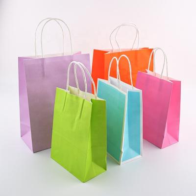 China Recyclable Wholesale Custom Printing Logo Color Pink Kraft Paper Bags Gift Shopping Paper Bags With Your Own Logo for sale