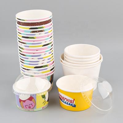 China Custom Logo Disposable Disposable Ice Cream Cups Party Supplies Treat Cups For Sundae Biodegradable Ice Cream Cups With Lids for sale