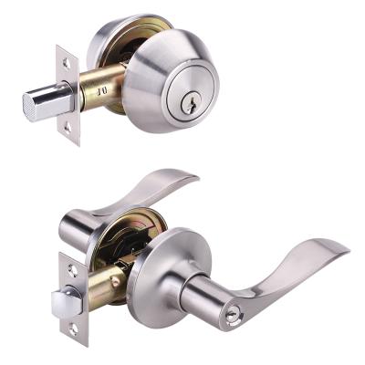 China Zhongshan Wide Factory Application Combination Lock Set Satin Nickel Front Door Lock Set Lever and Deadbolt Lock Set for sale