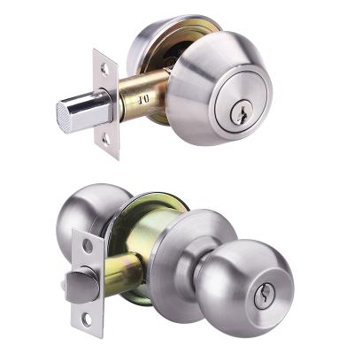 China Round wide application knob lock and deadbolt lock stainless steel 201(304) same key door knob&deadbolt combination locks for sale